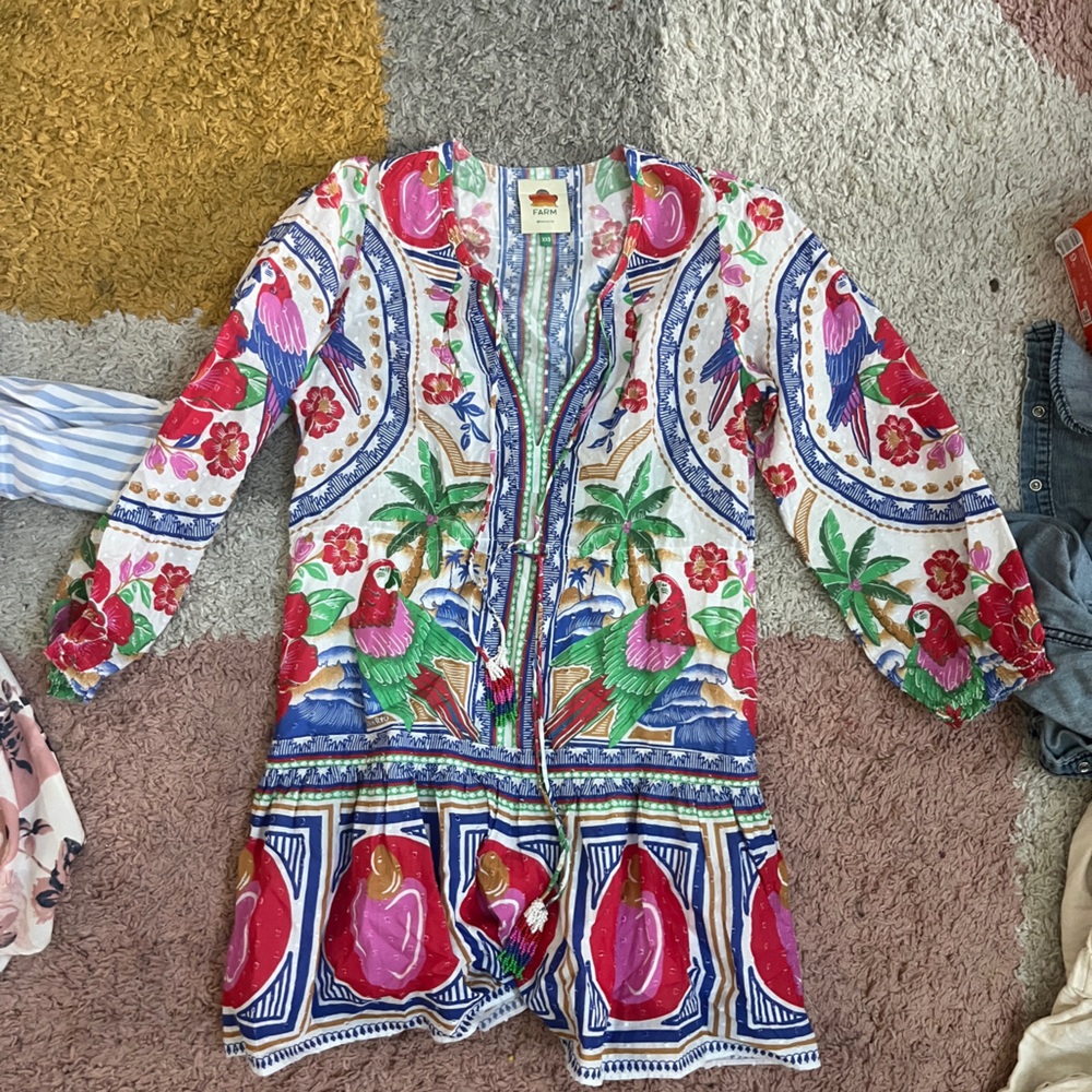 FARM Rio Colorful Parrot Print Midi Dress